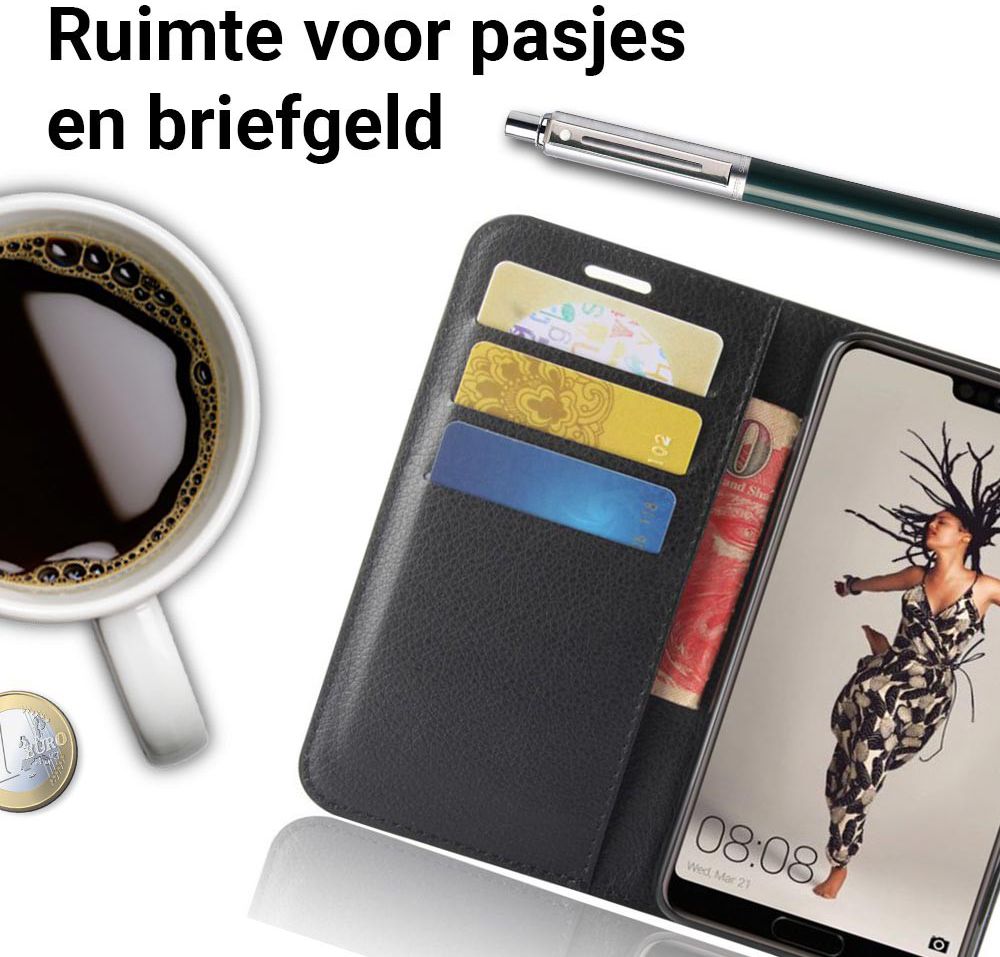 Huawei P20 Hoesje met Kaarthouder Zwart afbeelding 6