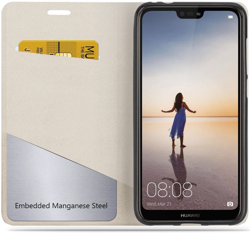 Huawei P20 Lite Linnen Textuur Flip Hoesje Zwart afbeelding 5