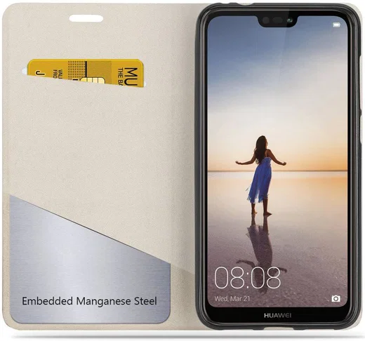 Huawei P20 Lite Linnen Textuur Flip Hoesje Grijs afbeelding 3