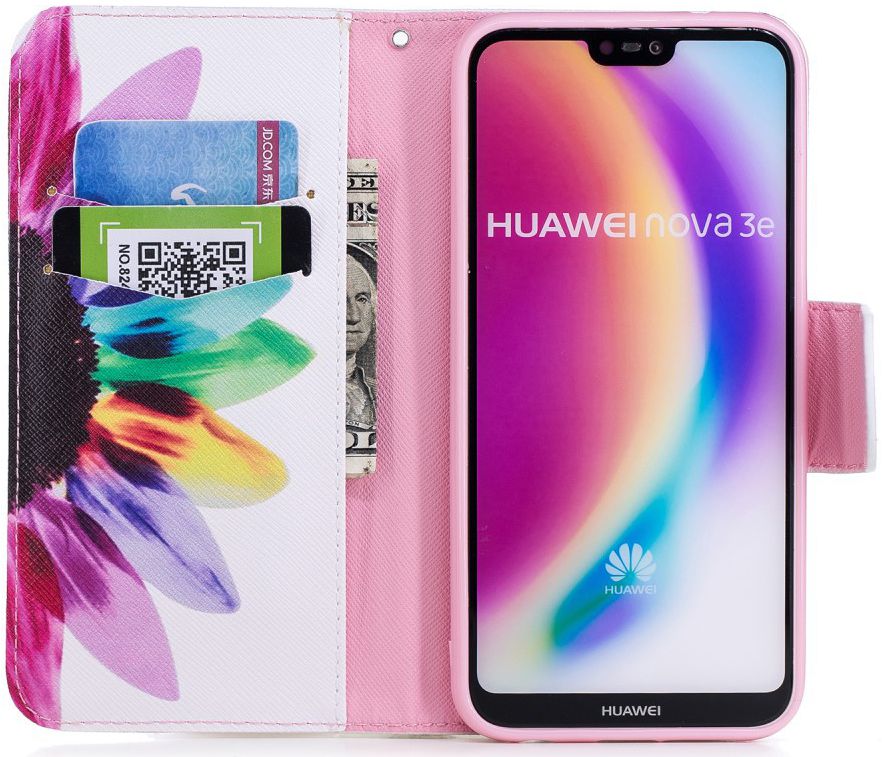 Huawei P20 Lite Portemonnee Hoesje met Bloem Print afbeelding 2