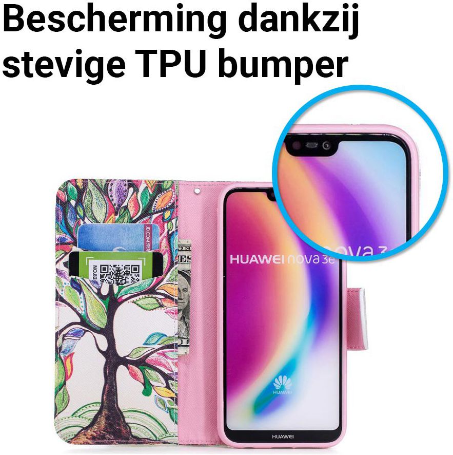 Huawei P20 Lite Portemonnee Hoesje met Tree Print afbeelding 6