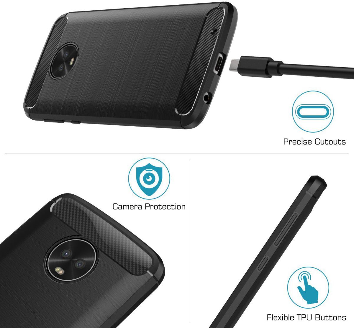 Motorola Moto G6 Plus Geborsteld TPU Hoesje Zwart afbeelding 4