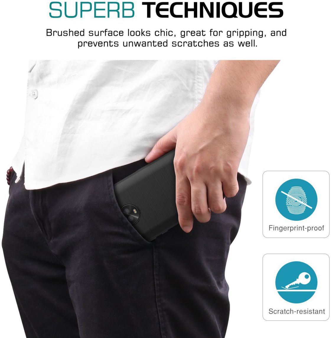 Motorola Moto G6 Plus Geborsteld TPU Hoesje Zwart afbeelding 5