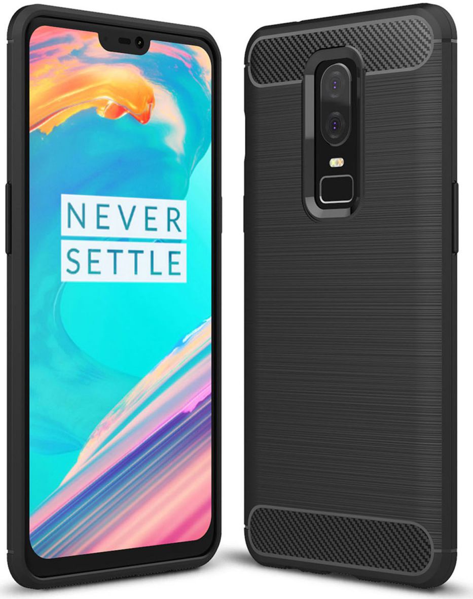 OnePlus 6 Geborsteld TPU Hoesje Zwart afbeelding 1