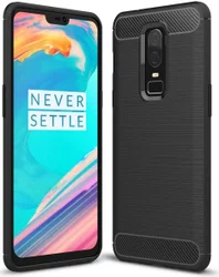 OnePlus 6 Geborsteld TPU Hoesje Zwart afbeelding