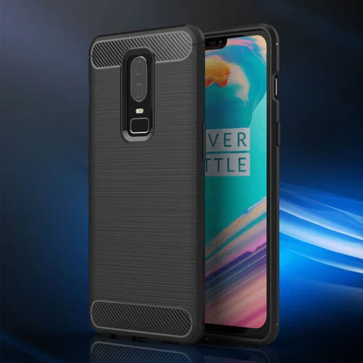 OnePlus 6 Geborsteld TPU Hoesje Zwart afbeelding 2
