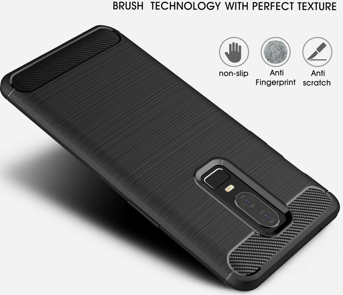 OnePlus 6 Geborsteld TPU Hoesje Zwart afbeelding 4