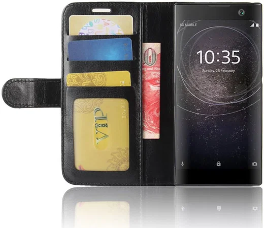 Sony Xperia XA2 Lederen Portemonnee Hoesje Zwart afbeelding 4
