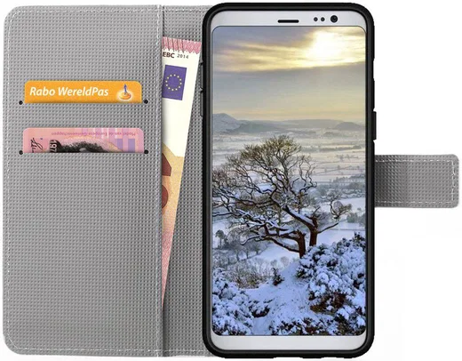Samsung Galaxy A8 2018 Wallet Case Hoesje met Print bloesems afbeelding 2