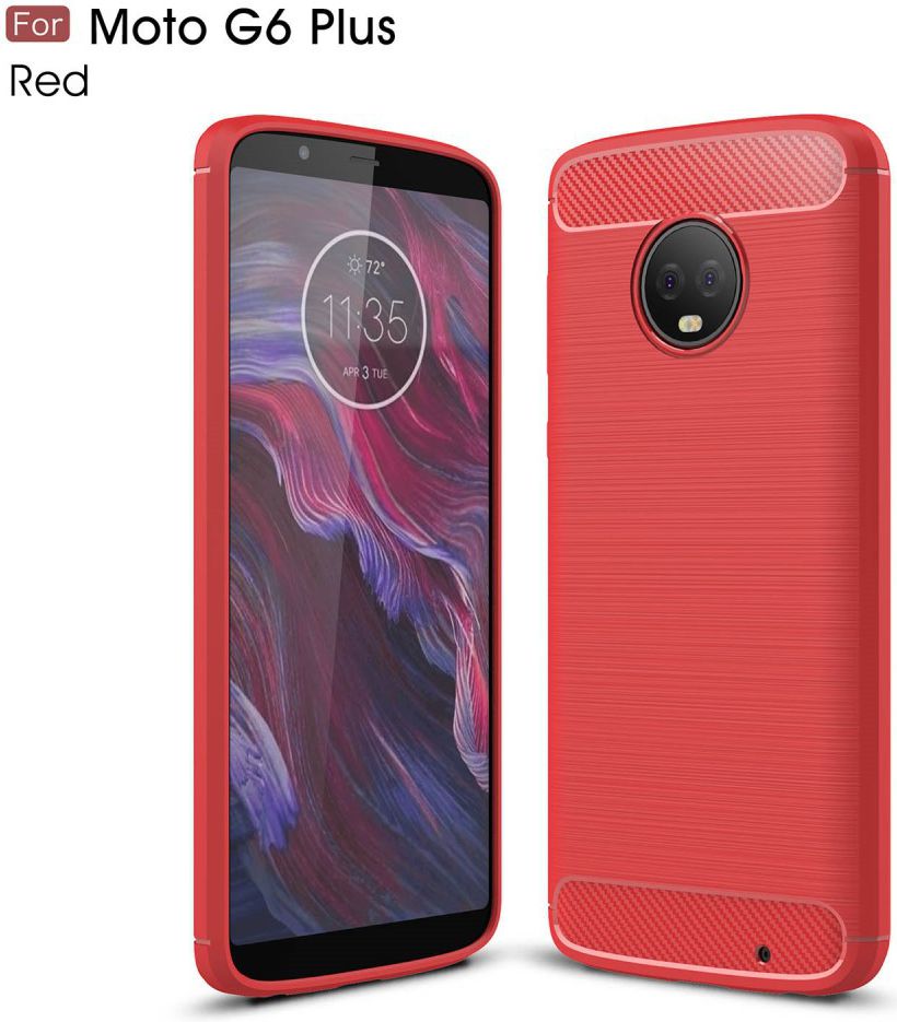 Motorola Moto G6 Plus Geborsteld TPU Hoesje Rood afbeelding 4