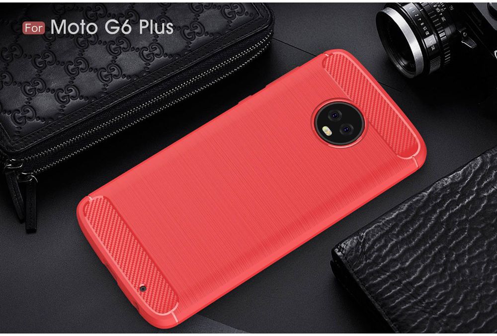 Motorola Moto G6 Plus Geborsteld TPU Hoesje Rood afbeelding 2