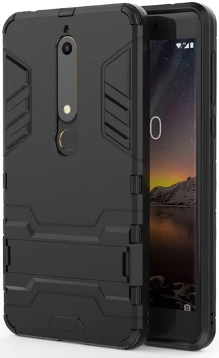 Nokia 6 (2018) Hybride Hoesje met Kickstand Zwart afbeelding 1