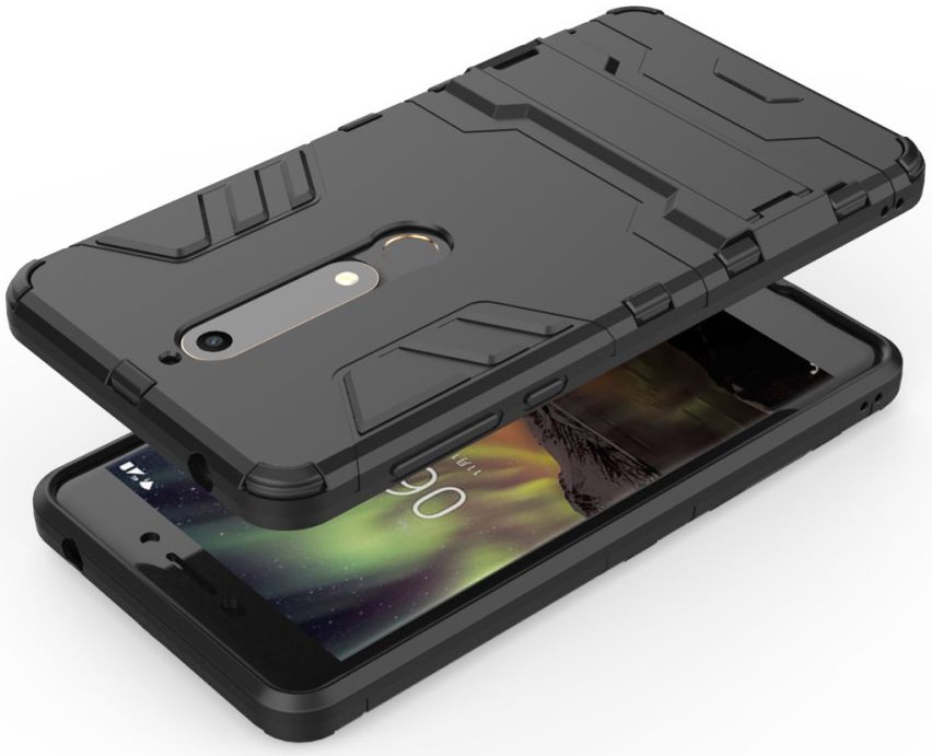 Nokia 6 (2018) Hybride Hoesje met Kickstand Zwart afbeelding 3