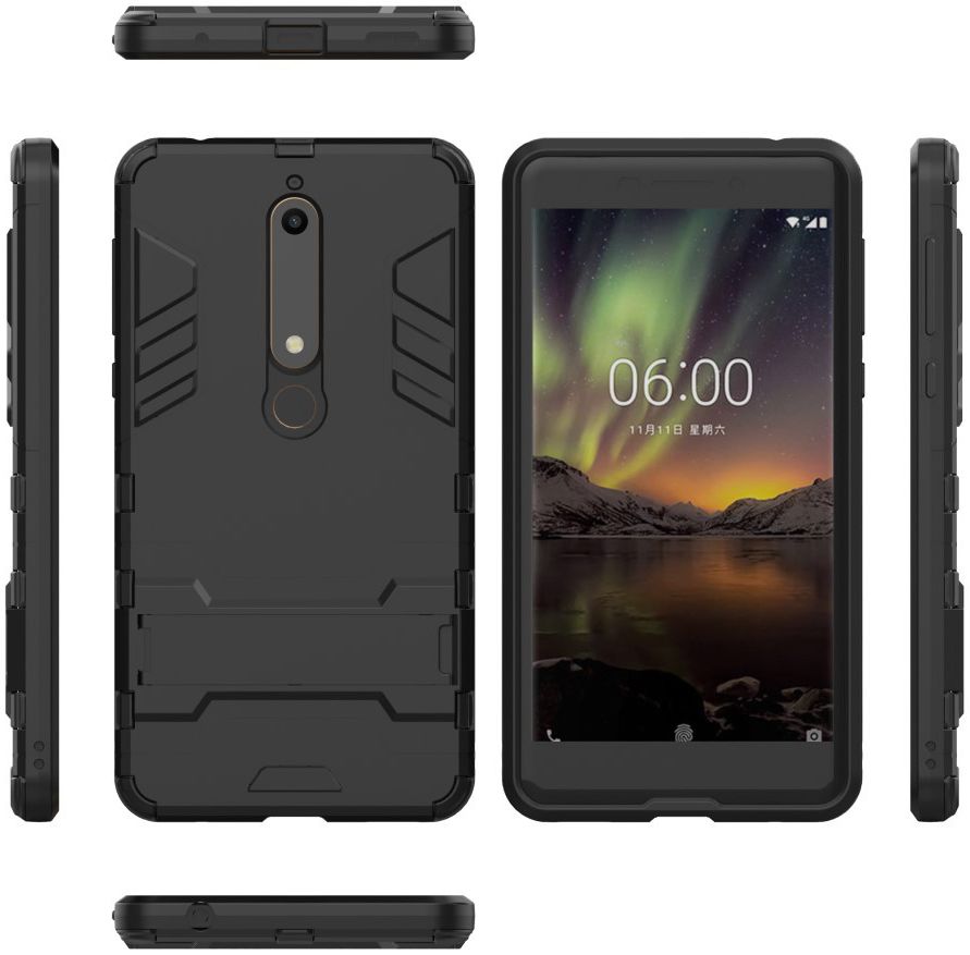Nokia 6 (2018) Hybride Hoesje met Kickstand Zwart afbeelding 6