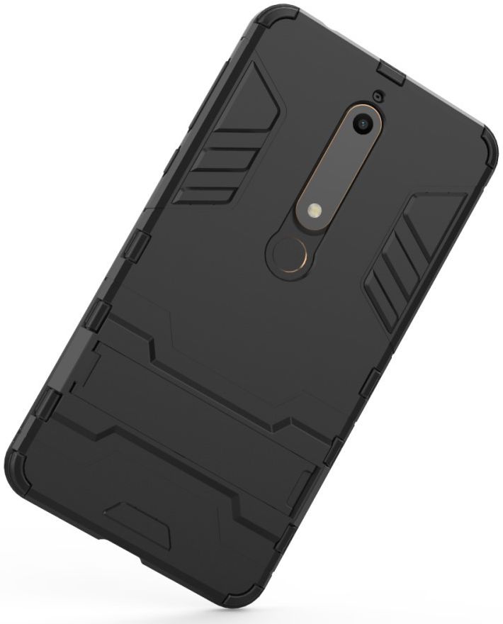 Nokia 6 (2018) Hybride Hoesje met Kickstand Zwart afbeelding 7