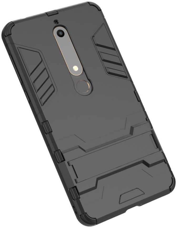 Nokia 6 (2018) Hybride Hoesje met Kickstand Zwart afbeelding 8