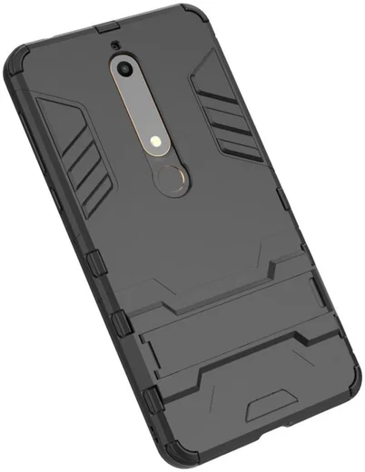 Nokia 6 (2018) Hybride Hoesje met Kickstand Zwart afbeelding 8