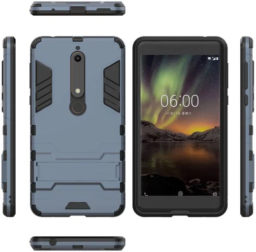Nokia 6 (2018) Hybride Hoesje met Kickstand Blauw afbeelding 2