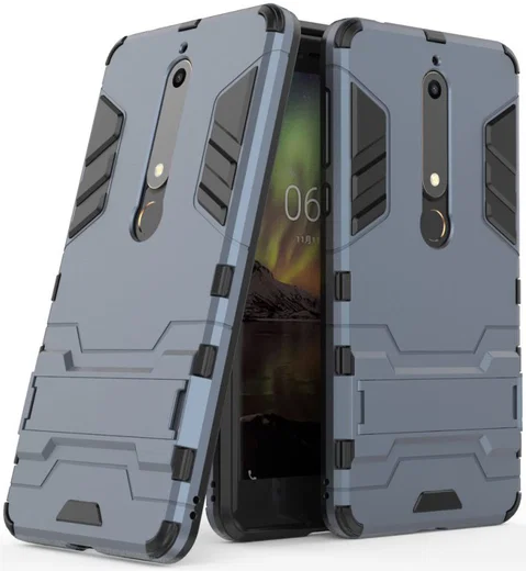 Nokia 6 (2018) Hybride Hoesje met Kickstand Blauw afbeelding 4