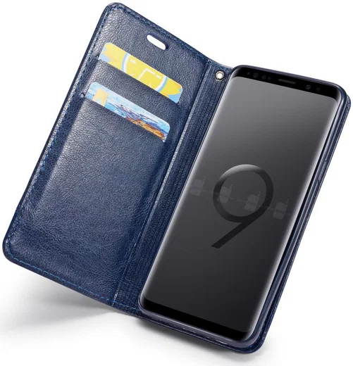 Samsung Galaxy S9 Lederen Portemonnee Hoesje met Lanyard Blauw afbeelding 1
