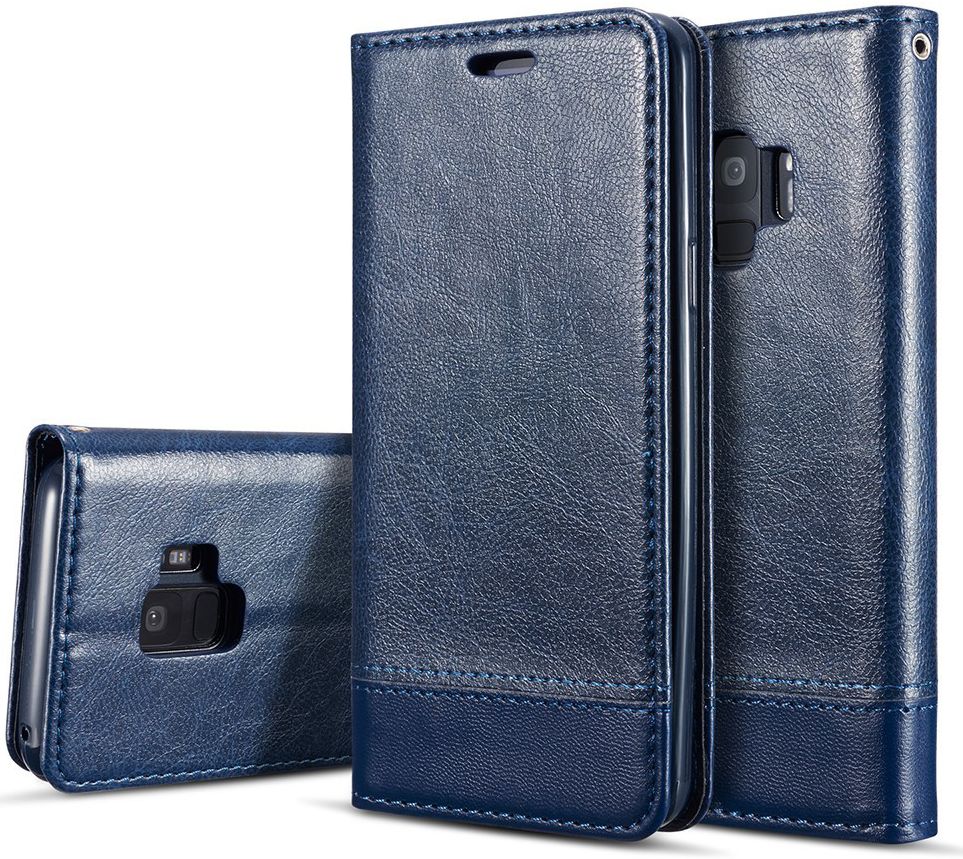 Samsung Galaxy S9 Lederen Portemonnee Hoesje met Lanyard Blauw afbeelding 3