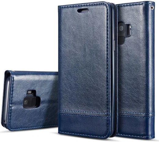 Samsung Galaxy S9 Lederen Portemonnee Hoesje met Lanyard Blauw afbeelding 3
