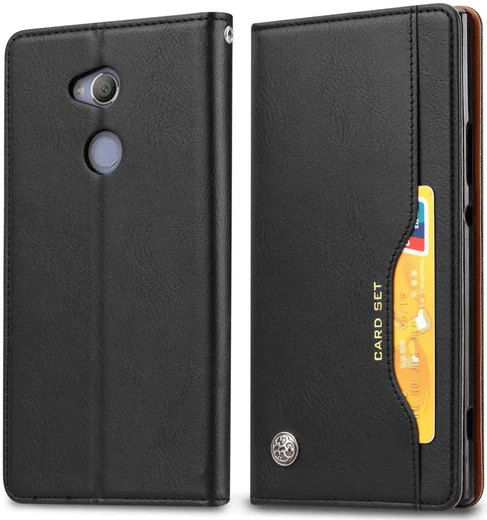 Sony Xperia XA2 Lederen Wallet Stand Hoesje Zwart afbeelding 2