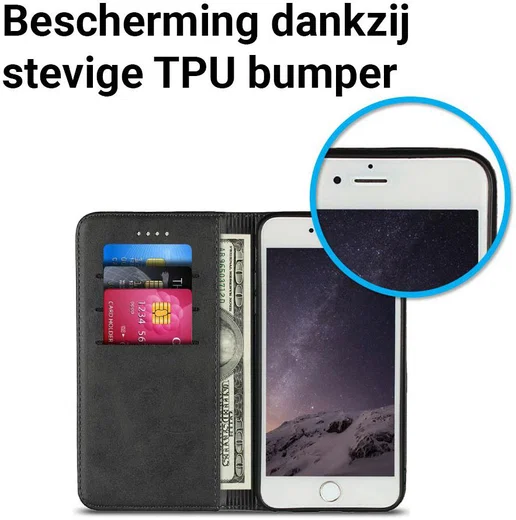 Apple iPhone 8 / 7 Hoesje Premium Book Case Kunst Leer Zwart afbeelding 4