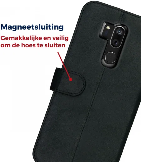 Rosso Deluxe LG G7 Hoesje Echt Leer Book Case Zwart afbeelding 11