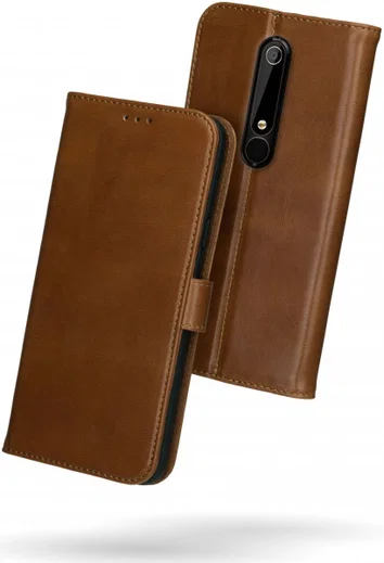 Rosso Deluxe Nokia 6 (2018) Hoesje Echt Leer Book Case Bruin afbeelding 2