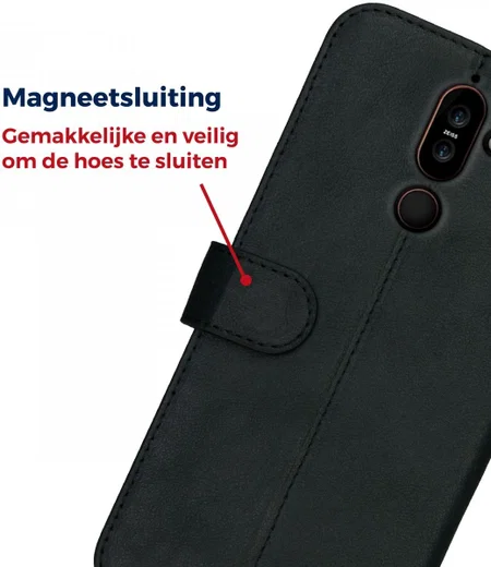 Rosso Deluxe Nokia 7 Plus Hoesje Echt Leer Book Case Zwart afbeelding 10