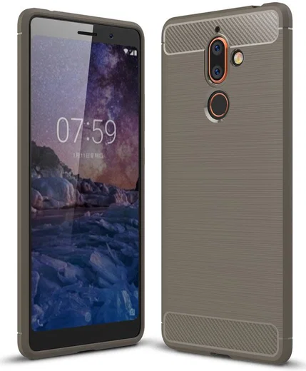 Nokia 7 Plus Geborsteld TPU Hoesje Grijs afbeelding 1