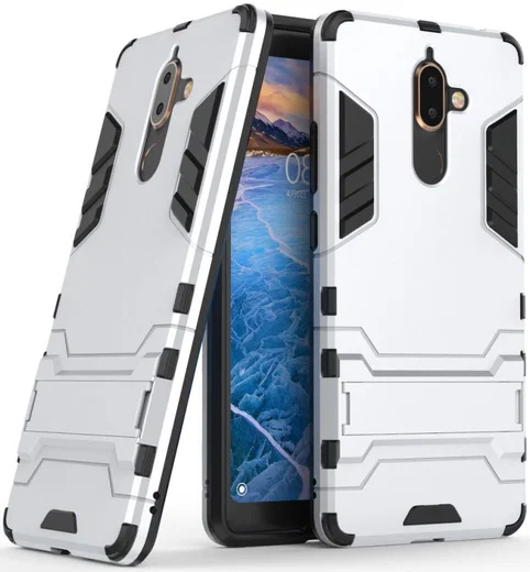 Nokia 7 Plus Hybride Kickstand Cover Zilver afbeelding 1