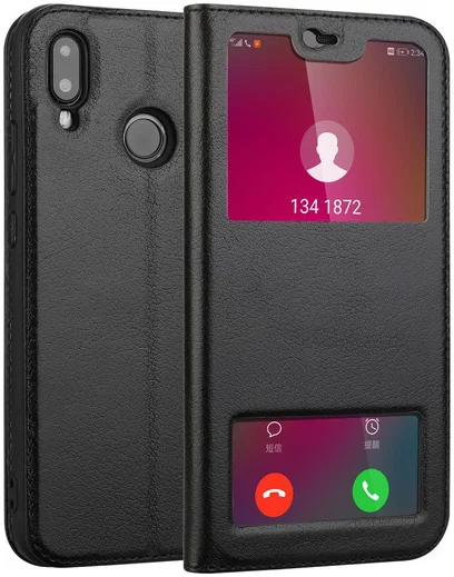 Huawei P20 Lite Dual Window View Case Zwart afbeelding 1