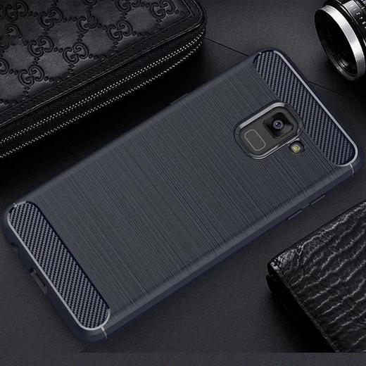 Samsung Galaxy A8 (2018) Geborsteld TPU Hoesje Blauw afbeelding 2