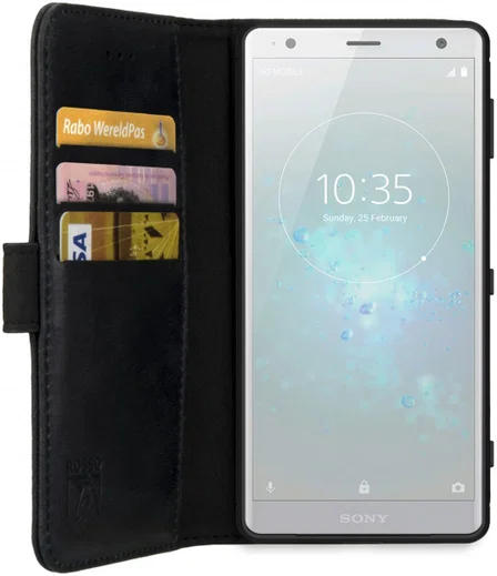Rosso Deluxe Sony Xperia XZ2 Hoesje Echt Leer Book Case Zwart afbeelding 6