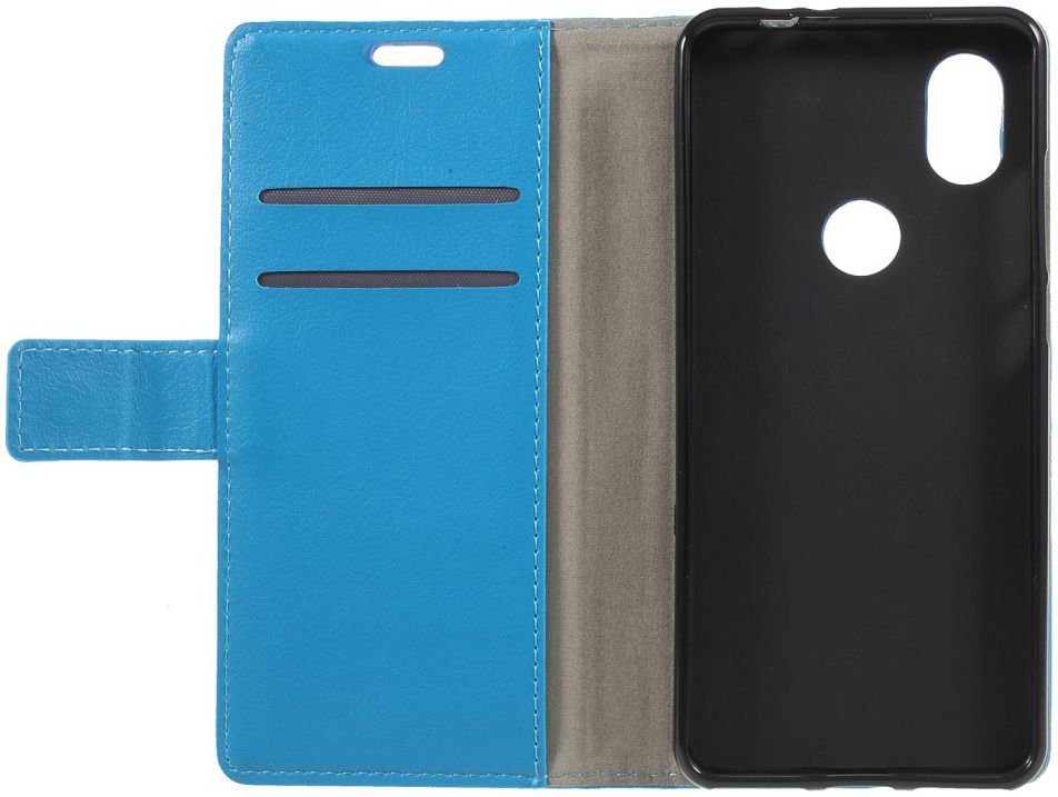 Wiko View 2 Lederen Wallet Stand Hoesje Blauw afbeelding 2