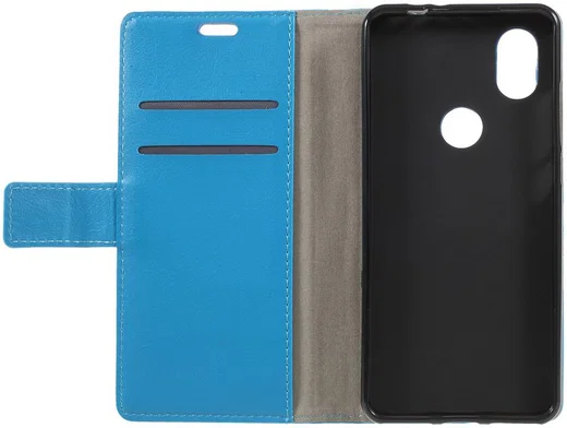 Wiko View 2 Lederen Wallet Stand Hoesje Blauw afbeelding 2