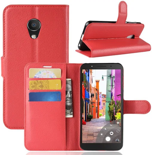 Alcatel 1C Lederen Wallet Stand Hoesje Rood afbeelding 3