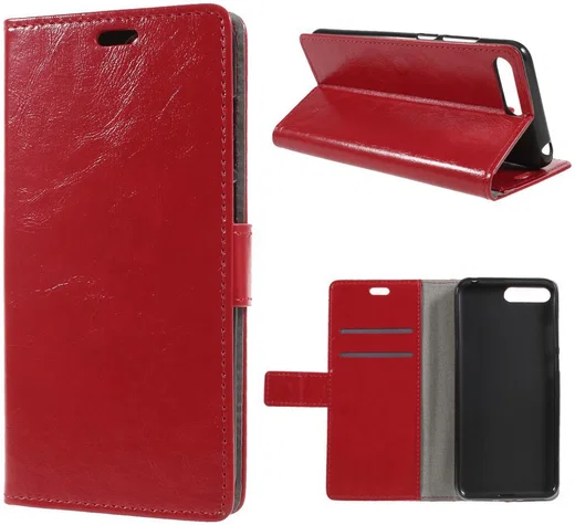 Huawei Y6 (2018) Lederen Wallet Stand Hoesje Rood afbeelding 1