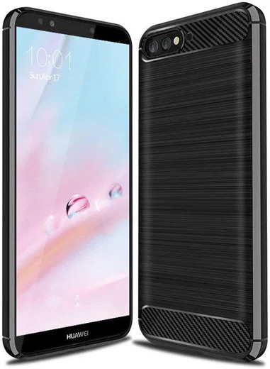 Huawei Y6 (2018) Geborsteld TPU Hoesje Zwart afbeelding 1