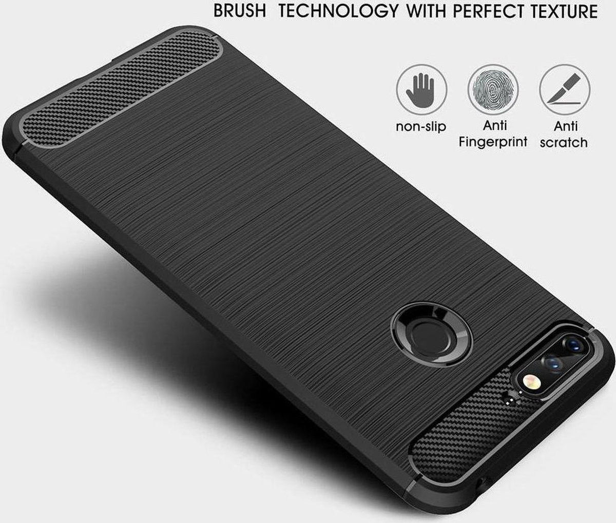 Huawei Y6 (2018) Geborsteld TPU Hoesje Zwart afbeelding 6
