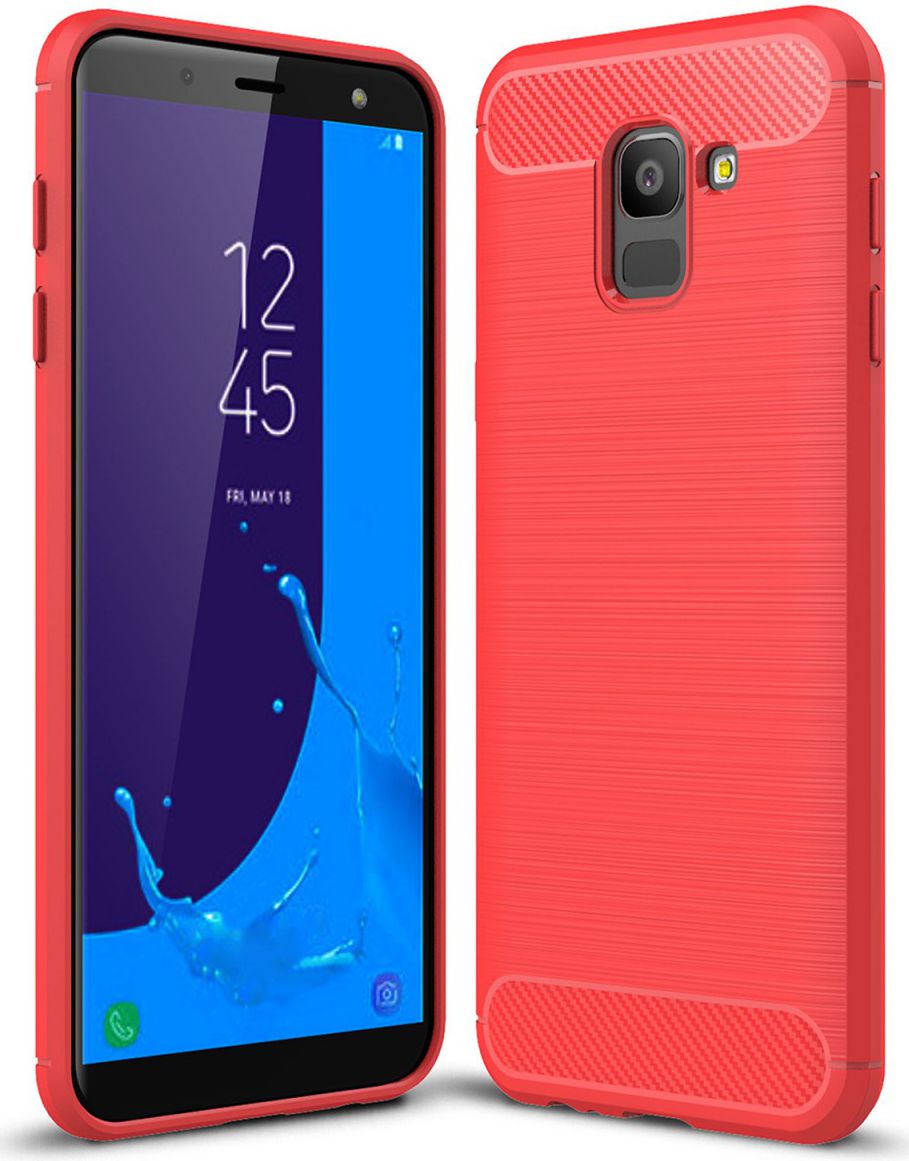 Samsung Galaxy J6 (2018) Geborsteld TPU Hoesje Rood afbeelding 1