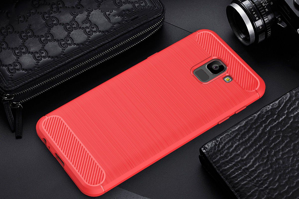 Samsung Galaxy J6 (2018) Geborsteld TPU Hoesje Rood afbeelding 2