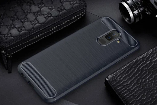 Samsung Galaxy A6 Plus Geborsteld TPU Hoesje Blauw afbeelding 2