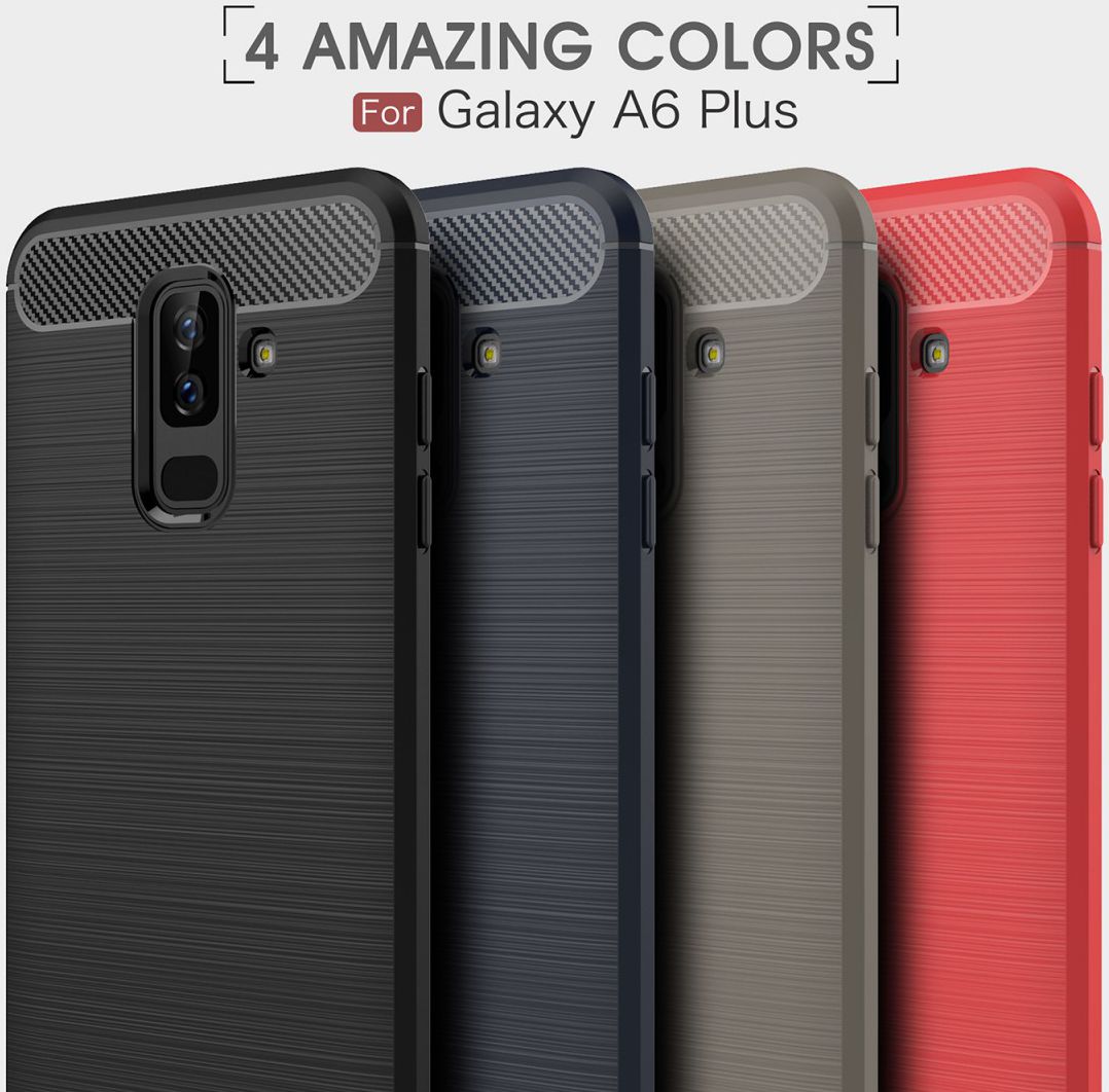 Samsung Galaxy A6 Plus Geborsteld TPU Hoesje Blauw afbeelding 4