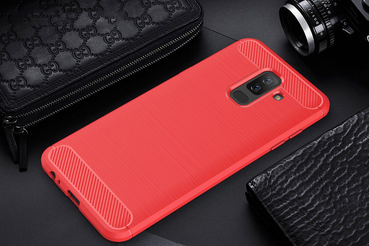 Samsung Galaxy A6 Plus Geborsteld TPU Hoesje Rood afbeelding 2