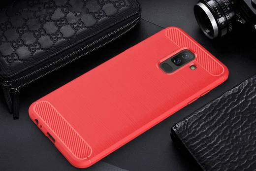 Samsung Galaxy A6 Plus Geborsteld TPU Hoesje Rood afbeelding 2