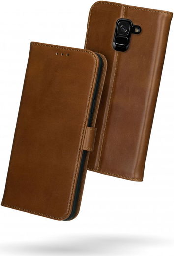 Rosso Deluxe Samsung Galaxy A6 Hoesje Echt Leer Book Case Bruin afbeelding 2