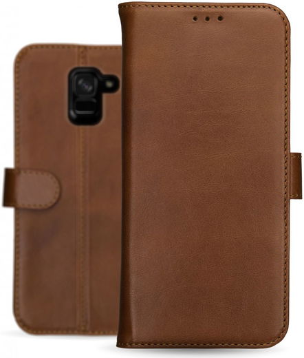 Rosso Deluxe Samsung Galaxy A6 Hoesje Echt Leer Book Case Bruin afbeelding 13